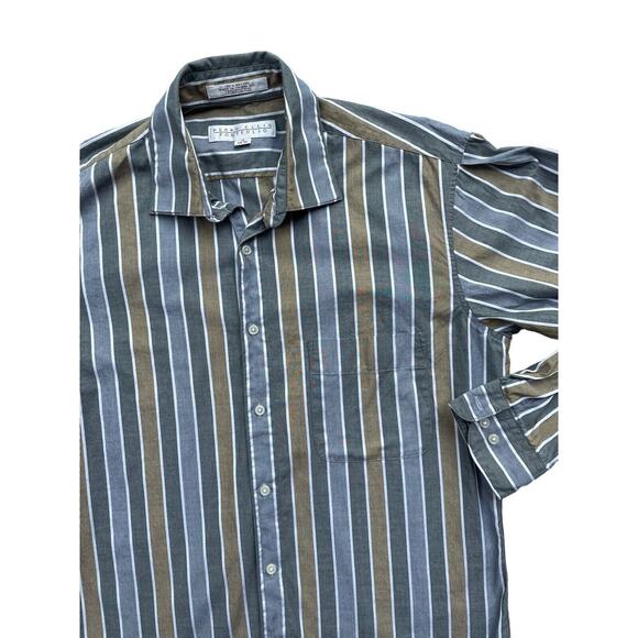 Perry Ellis Portfolio Striped Mens Button Down Long-Sleeve Shirt 16 Earthtoned - Picture 4 of 6